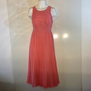 Azazie Rosy Coral sleeveless dress pleated skirt wedding formal mothers bridal